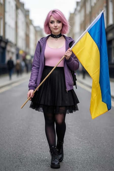 Amelia with the Ukrainian flag